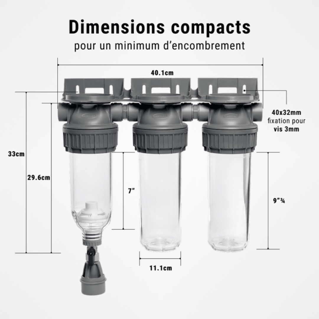 Dimensions compactes du filtre triplex eau de pluie pour installation en local technique